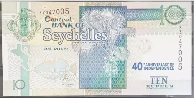 SEYCHELLES 2013 10 Rupees UNC Very Rare Replacement Note 40th Independence Anniv