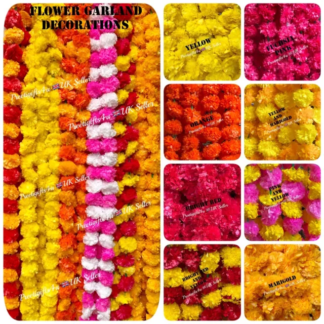 One Marigold Garland Flower Strings Mehndi Diwali Wedding Floral Home Decoration