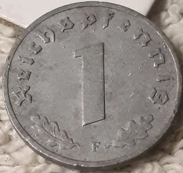 1 Reichspfennig Penny  ~ Germany ~  heavily Circulated ~ 1941-F  Coin