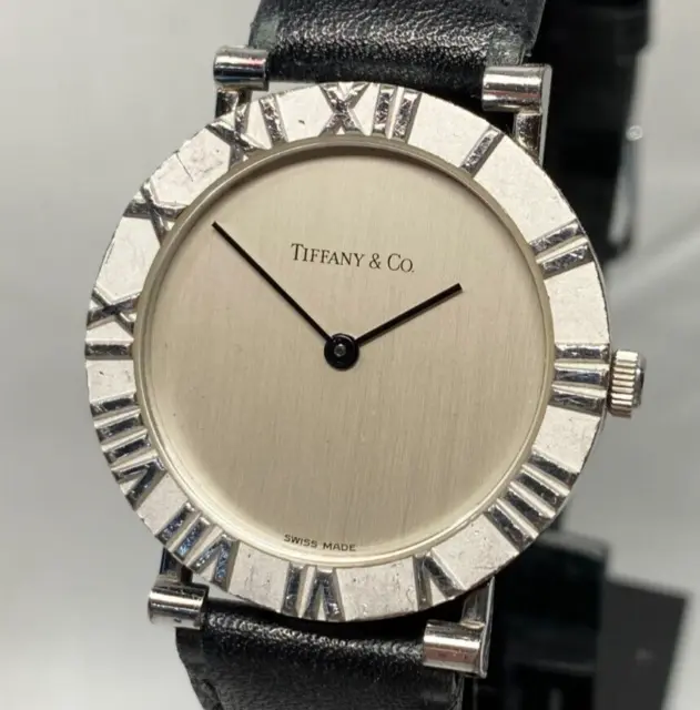 Tiffany & Co Atlas M0640 Leather belt Silver 925 Quartz Men's Watch