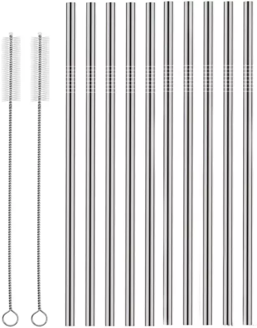 Set of 10 Stainless Steel Straws Straight Reusable Drinking Straws 10.5 Long