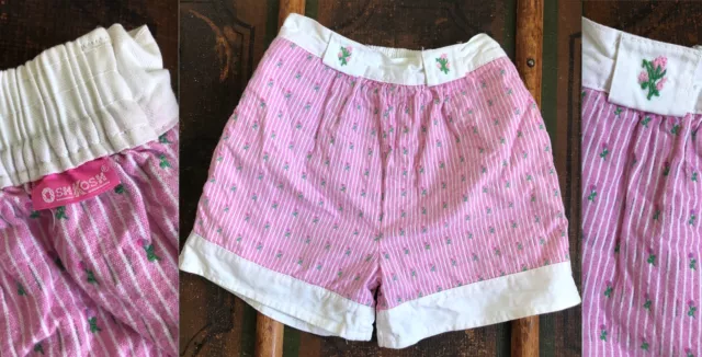 Vtg Osh Kosh Baby B'gosh Floral Pink Green Denim Shorts Usa-Made 100% Cotton 6