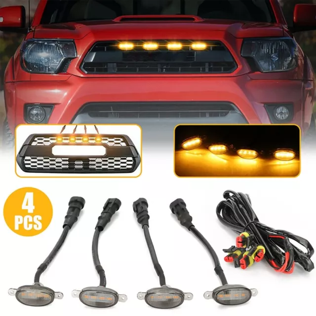 4x Smoked Shell Amber Light 12V LED Front Grille Running Lights For Ford Pickup