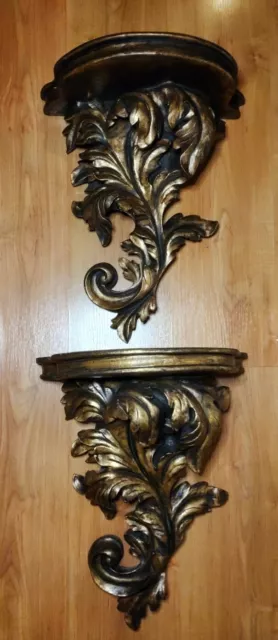 Huge XL Pair Of 18" Wall Sconce Shelves, Aged Bronze Finish, Gorgeous!