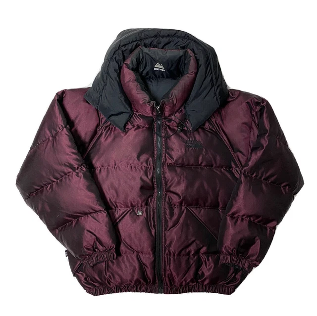 Vintage First Down Puffer Jacket Mens Small Black & Purple Reversible 90s Hooded