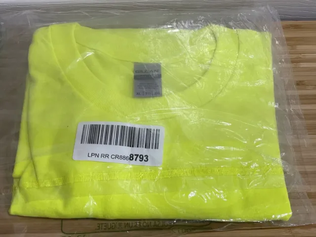 Nuovo Uomo Gildan Manica Corta Sicurezza Verde T Shirt Ultra Cotone Pesante Sz