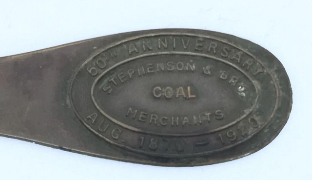 Brass 1920 Stephenson & Bro Coal Merchants Letter Opener Mining 50th Anniversary