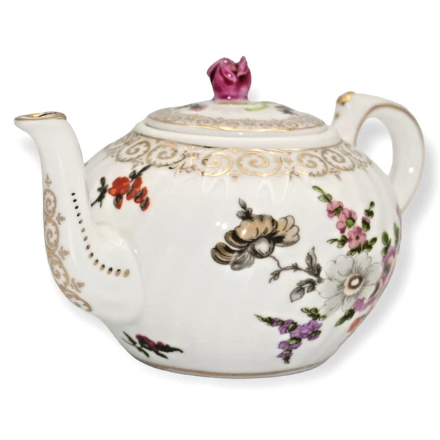 MINIATURE MINI TEAPOT White Porcelain Beautiful Floral Design w/ Gold