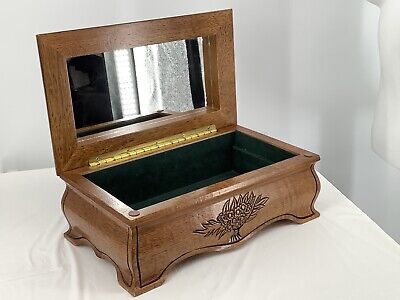 Vintage Floral Carved Wooden Large Jewelry Box With Mirror