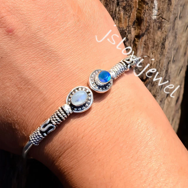 Bracelet Manchette Argent Sterling 925 Avec Opale Triplet – Bijou Réglable Fait Main En Inde