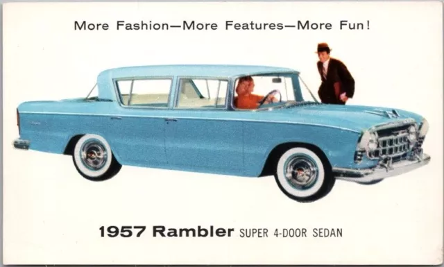 1957 AMC RAMBLER Super 4-Door Sedan Advertising Postcard American Motors Unused