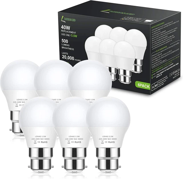 LOHAS-LED B22 LED Bajonett Glühbirne, 5,5 W Glühbirne entspricht...