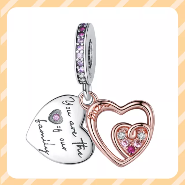 Infinity Love Mom Heart Double Dangle 925 Sterling Silver Women Bracelet Charm