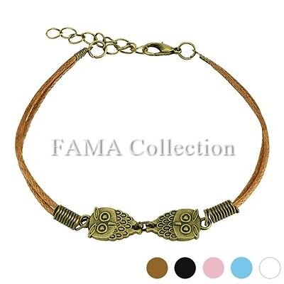 FAMA Owl Cast Iron Leatherette Bracelet with Lobster Claw Clasp