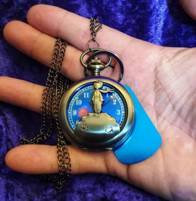 Boy On The Moon Pocket Watch with Chain Galaxy Space Watch Quartz Pocket Watch