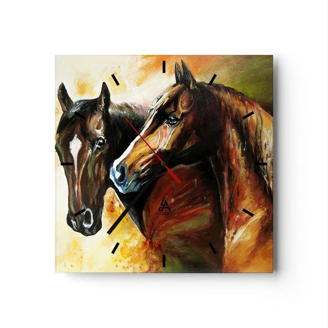 Horloge Murale Portrait De Cheval 30x30 Cm - Mouvement Silencieux à Piles, Sans Tic-tac - Décoration Salon, Bureau, Chambre