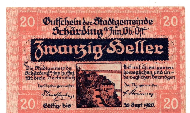 1920 Austria, Notgeld Schärding, 20 Heller, château (B155)