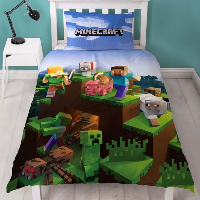 Minecraft Epic Funda Edredón Individual Juego Jugadores Dormitorio Panel Cama
