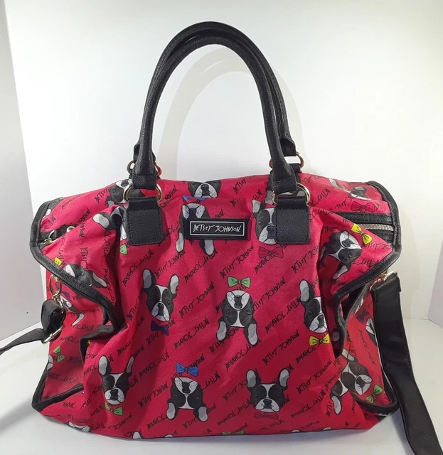 Betsey Johnson French Bulldog Dog Weekender Bag Tote Pink & Black Strap