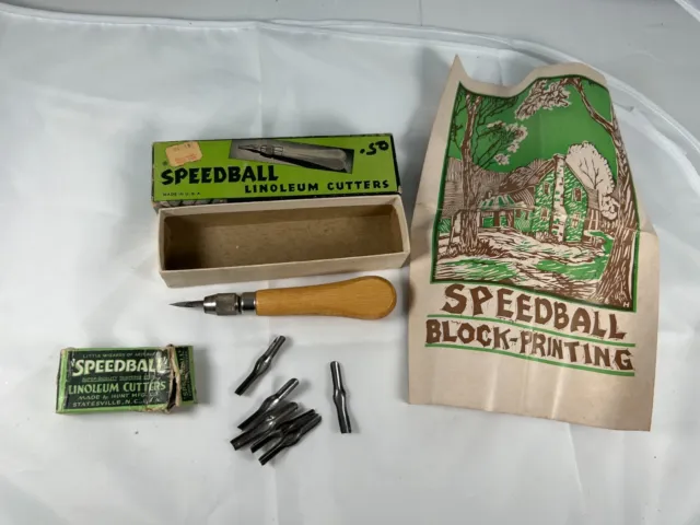 Cortador de linóleo Speedball vintage con 7 cortadores