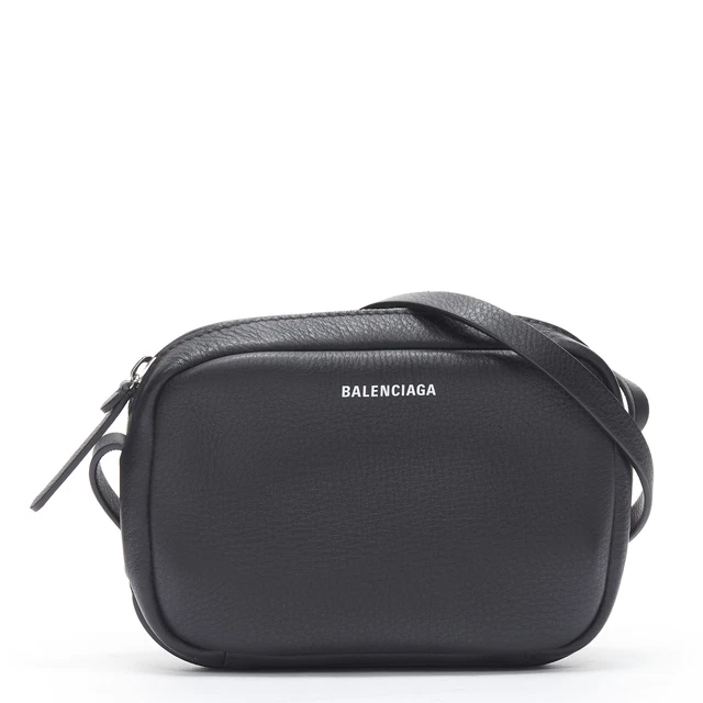 new BALENCIAGA Demna Everyday Camera XS black leather logo print crossbody bag