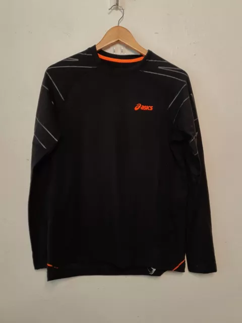 asics shirt mens size medium black orange long sleeve running gym compression