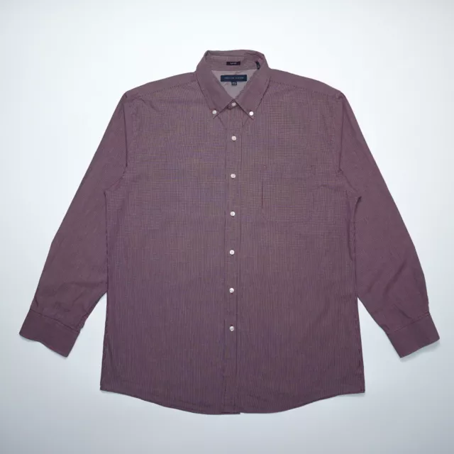 Tommy Hilfiger Men's Burgundy Long Sleeve Slim Fit Check Cotton Shirt Size L