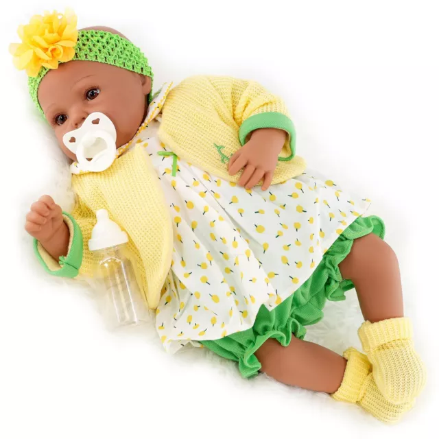 BiBi Doll Black Baby Doll Ethnic Reborn Girl 20" w/ Yellow Outfit & Accessories