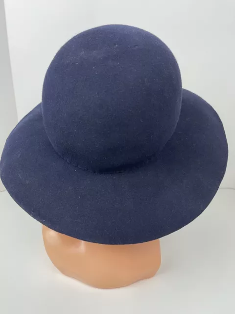 Vintage Wool Felt Navy  Hat Rounded Top Brim Hat Hipster Festival Boho Italy 3