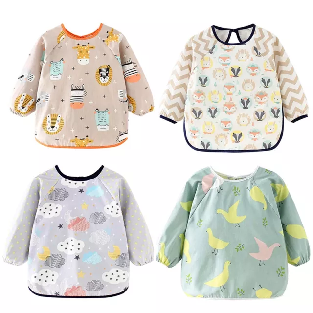 Newborn Baby Feeding Bib Long Sleeve Art Smock Apron for Kids 6-24 Years Toddler