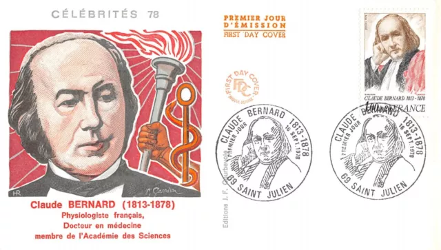 Enveloppe FDC FRANCE CLAUDE BERNARD 1978 SAINT JULIEN n2