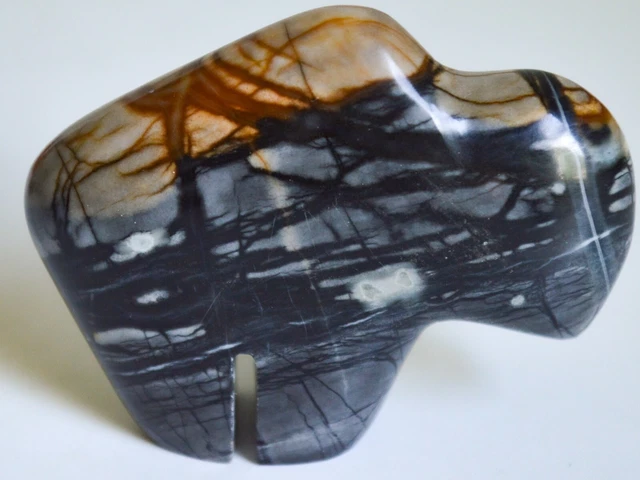 Vintage Carved Stone Septarian Nodule ? Buffalo Bison Art Carving Stunning
