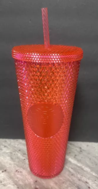 STARBUCKS Hot Neon Pink Studded 24oz Cold Cup Tumbler Bling Holiday 2019 Venti