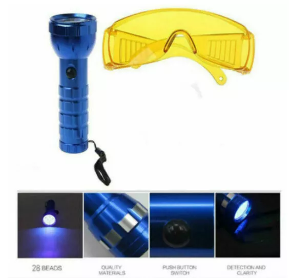 Voiture 28 LED Flash Huile fluorescente A/C climatisation gaz détection fuite UV