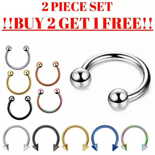 2X Horseshoe Piercing Barbell Circular Septum Helix Tragus Ear Cartilage Nipple