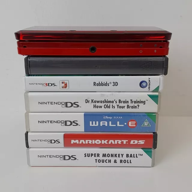 Nintendo 3DS Console Game Bundle x 6 Red Mario Kart Wall.e Brain Training -WRDC