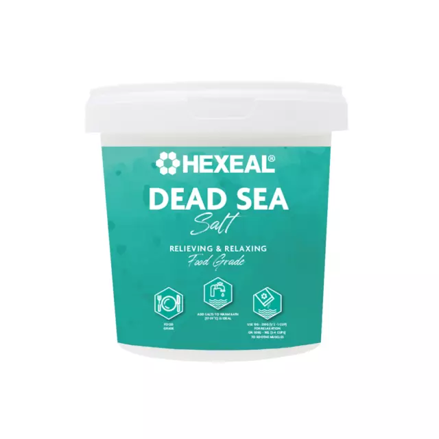 Hexeal DEAD SEA SALT | 1kg Bucket | 100% Natural | FCC Food Grade