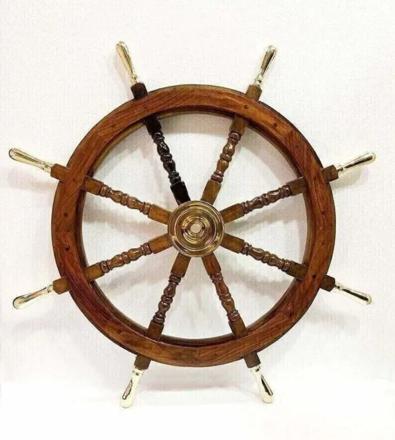 Nautical Brass Wooden Steering Ship Wheel Decorative Wheel 36" Handmade Gift