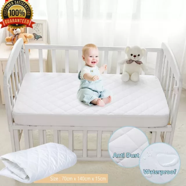 Quilted Cot Mattress protector size 140cmx70cmx15cm - 100% Waterproof Cot Cover