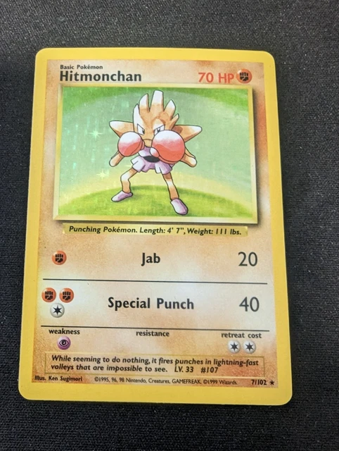 Pokemon cards Hitmonchan Base Set Holo Rare Pokemon Card WOTC