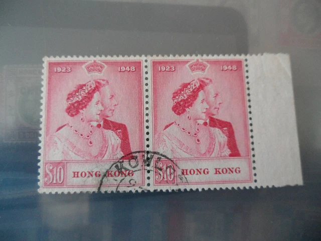 Hong Kong 1948 Royal Silver Wedding $10 in VFU pair Rare