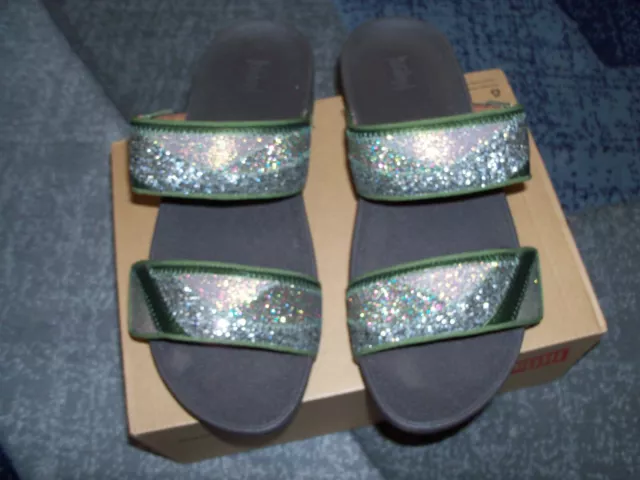 Fitflop Mina Ombre Glitter 2-Strap Slide Sandal-Olive Green-39/8.5/Nwob