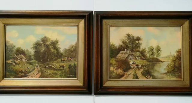 Landschaft Bauernhof 2 x Ölbilder auf Leinwand Maler G. Franke Echtholzrahmen
