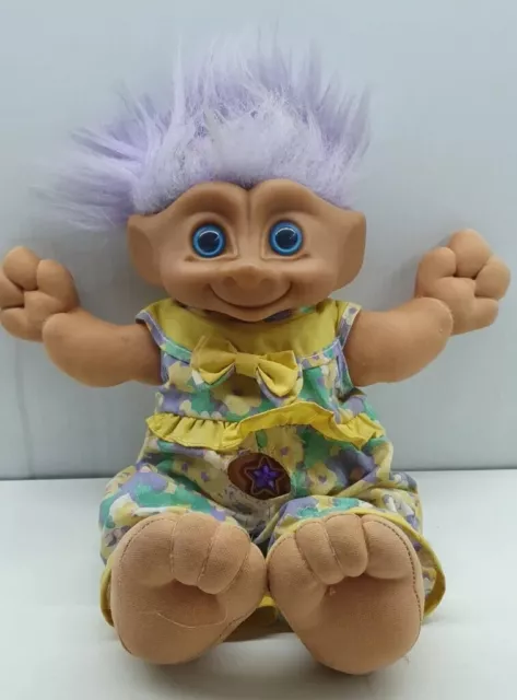 Vintage soft toy plastic head troll doll 28cm purple hair Ace 90's wishstone