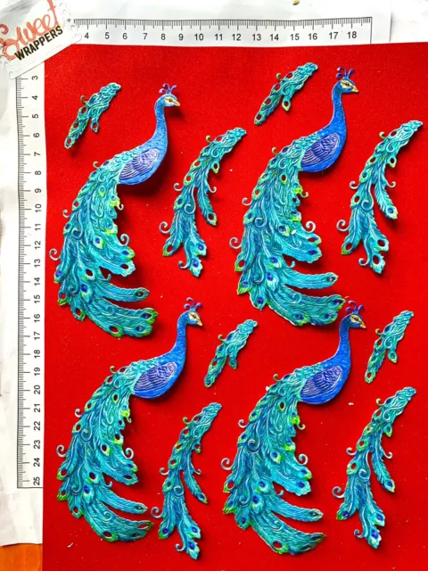 DECOUPAGE CARD Tattered Lace Die Cuts x4 Large Peacock Fancy Bird Topper