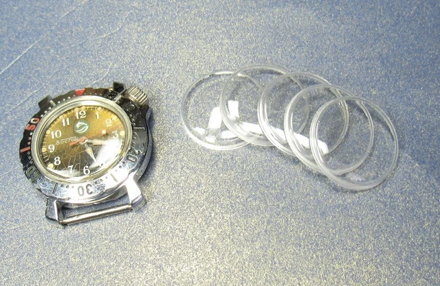 5 Verres De Montre Plastique Diamètre 26mm - Compatible Wosotok/Vostok - Transparent - Neuf