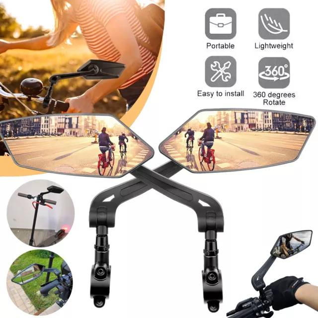 Bike Bicycle Cycling Rear View Mirror 360° Handlebar Safety Flexible 1 Pair NEW