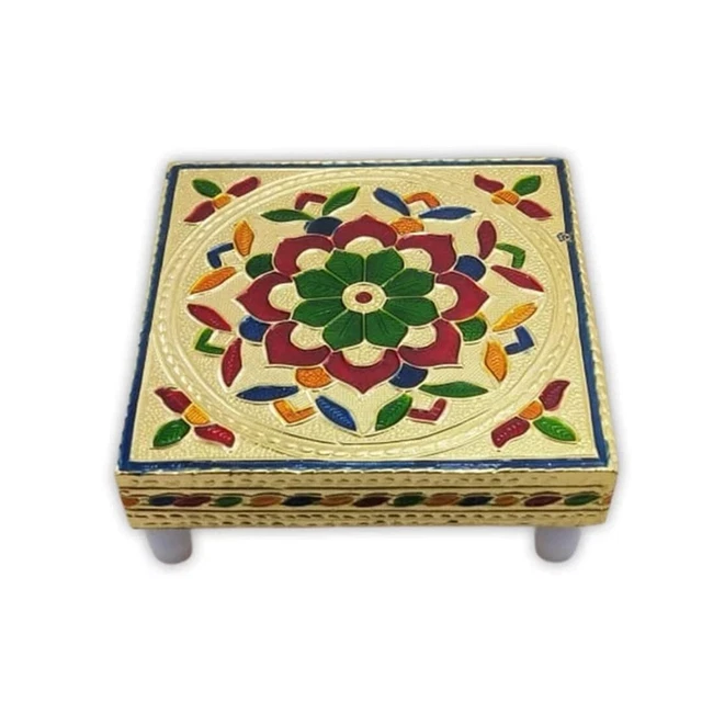 Multipurpose Traditional Decorative Design Wooden Chowki Bajot Stand Stool