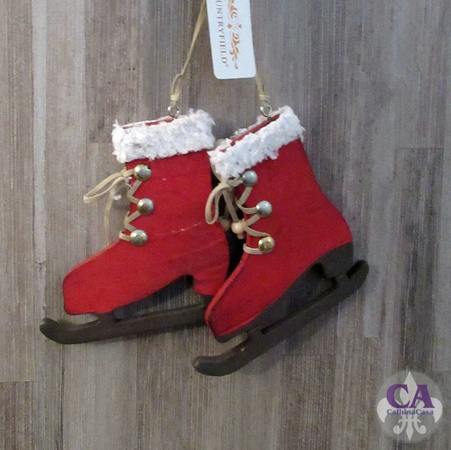 #10654 Deko Schlittschuh 2x Paar Baumschmuck Weihnachten Rot Landhaus