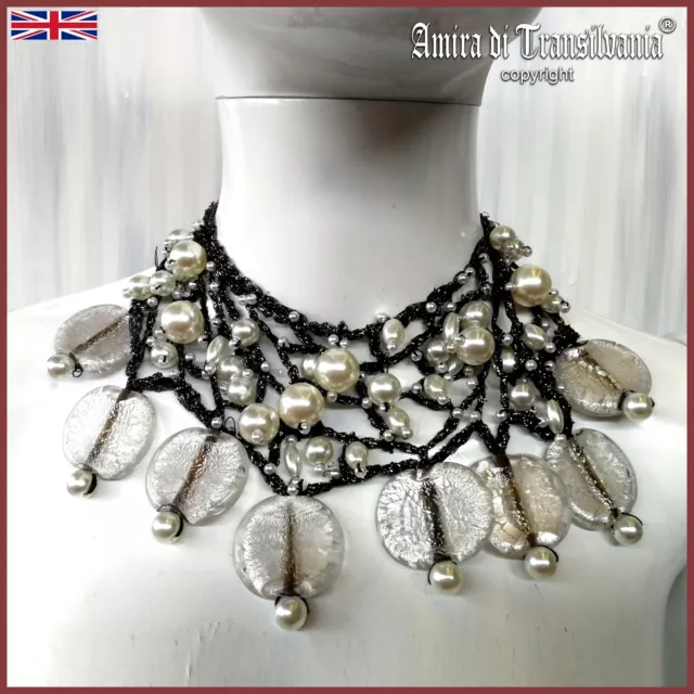 choker woman jewelry vintage collier crochet necklace venetian glass white pearl